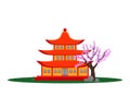 Pagoda and cherry blossom tree